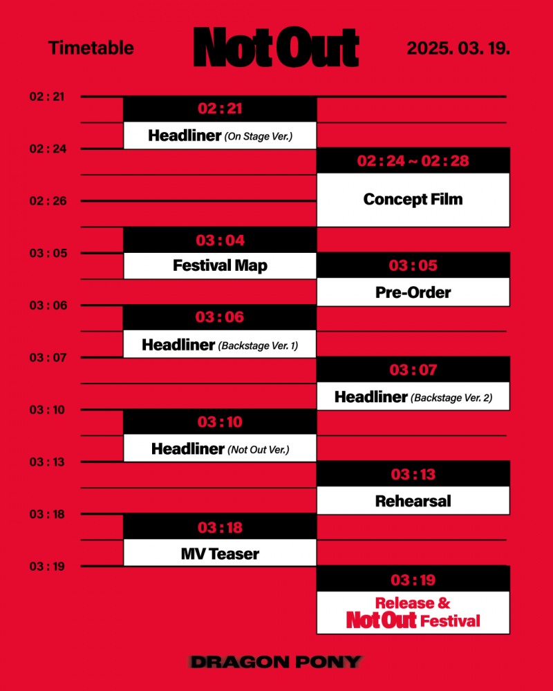 드래곤포니, 내달 19일 두 번째 EP 'Not Out' 발매…타임테이블 공개
