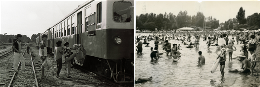 수인선 송도역 꼬마열차(1987년) 박근원 촬영, 송도유원지(1960년대) 화도진도서관 제공