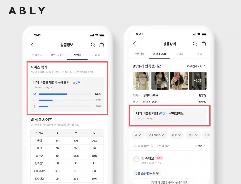 에이블리, 사이즈 추천 서비스 개편…고객 쇼핑 편의성 강화