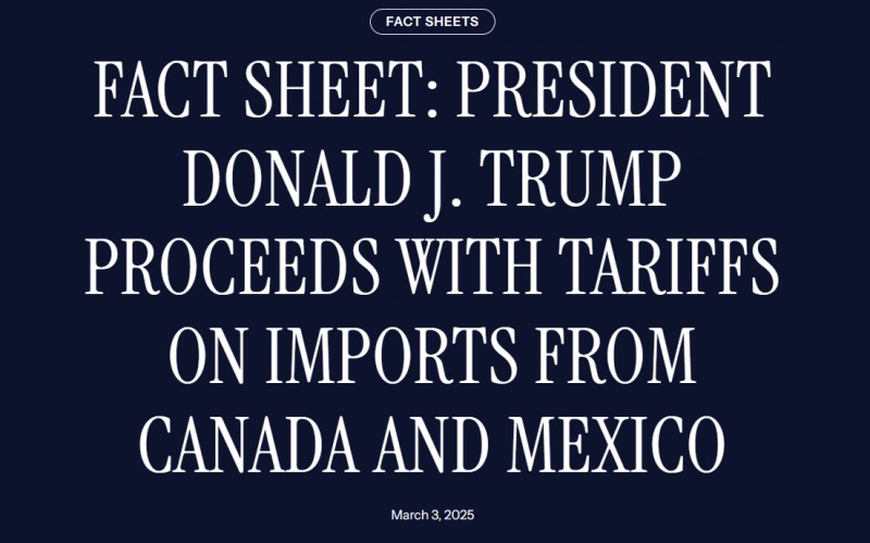 자료: 멕시코, 캐나다 수입품에 대한 관세 부과를 알리는 백악관