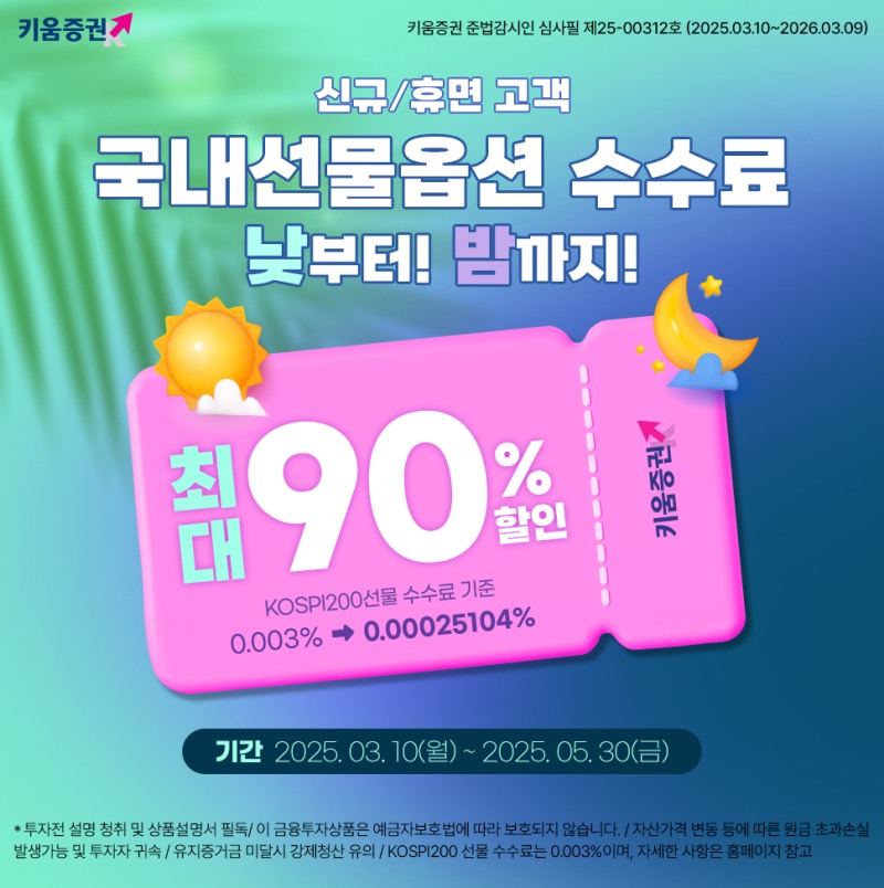 키움증권, ‘국내선물옵션 수수료 최대 90% 할인 이벤트’