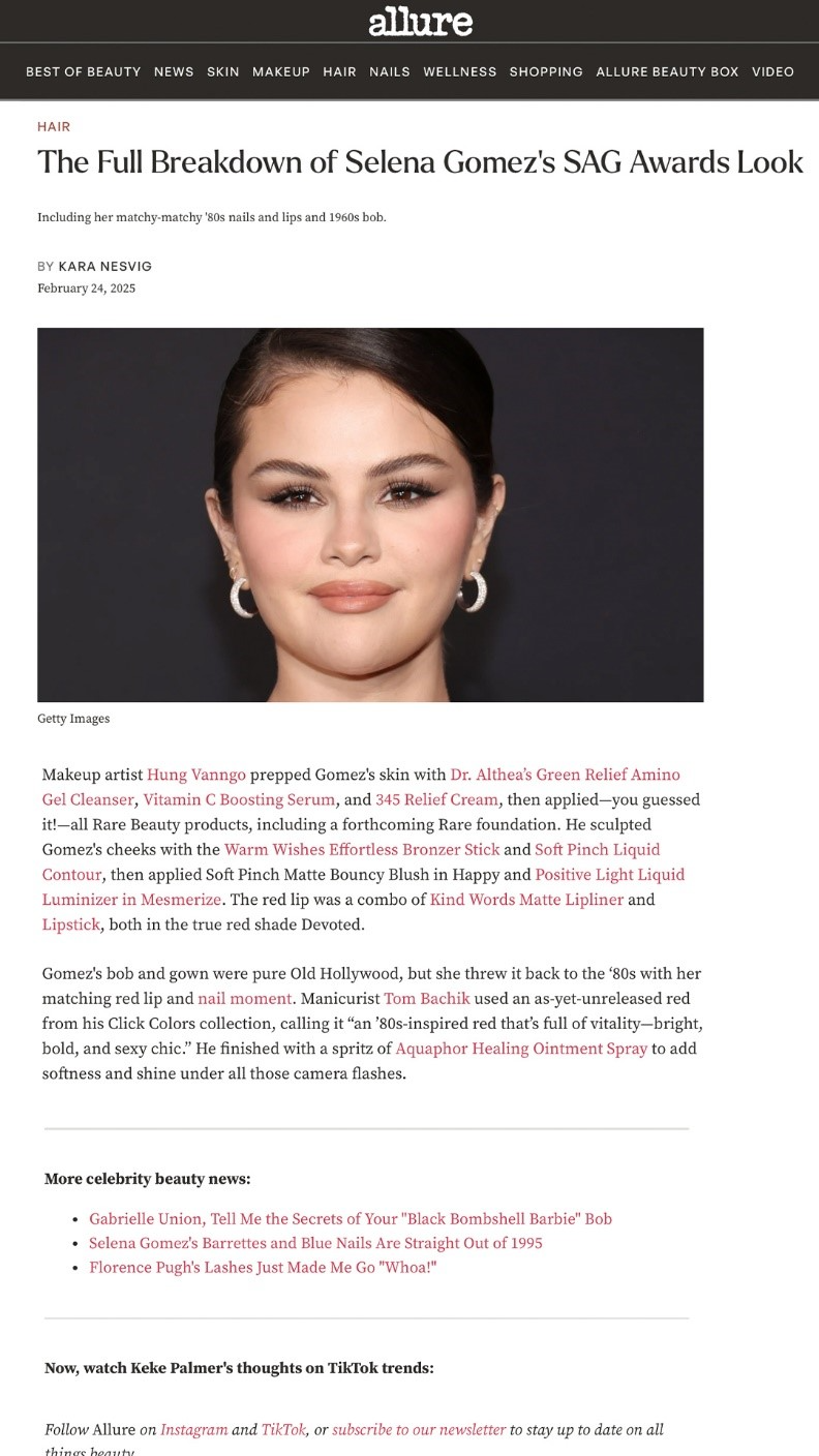 SAG 레드카펫 위 셀레나 고메즈의 피부 비결, 닥터엘시아 345 릴리프 크림 美·유럽서 주목