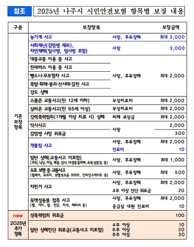 시민안전보험 보장항목. ⓒ 나주시