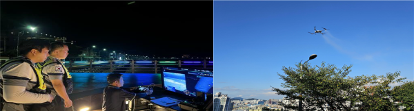 저녁 해루질 안전관리 및 드론으로 방역하는 모습 (인천광역시청 제공)