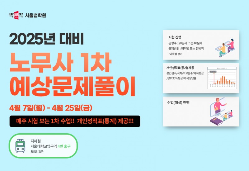 박문각, 2025년 공인노무사 시험대비 1차 문제풀이, 2차 GS 2기반 개강