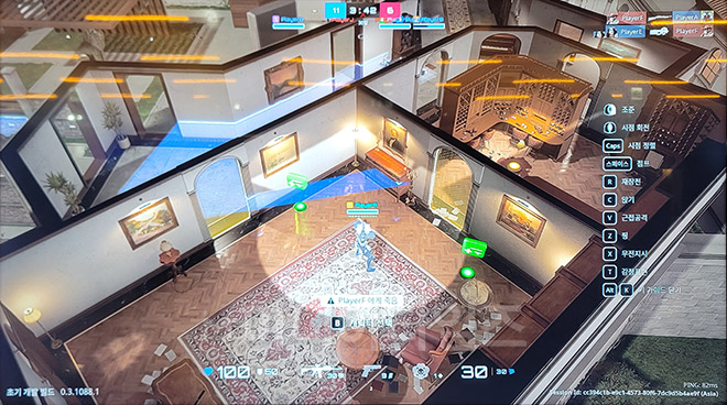 '배틀그라운드 PUBG 팬 페스타 서울' 실내 행사 현장에서 확인 가능한 'PUBG: 블라인드스팟' 게임 화면. 사진 : 이동근 기자