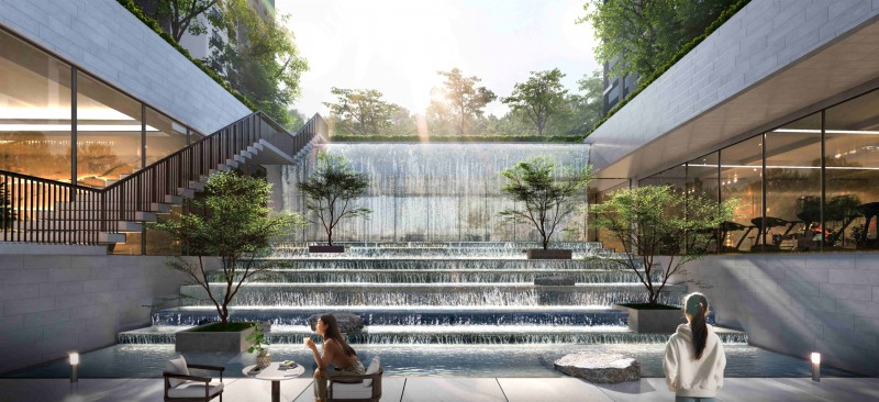 선큰 커뮤니티와 워터폴 가든 조경