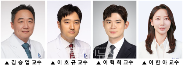 (왼쪽부터) 김승업 세브란스병원 소화기내과 교수, 이호규·이혁희 연세대학교 의과대학 예방의학교실 교수, 이한아 중앙대학교병원 소화기내과 교수 (세브란스병원 제공)