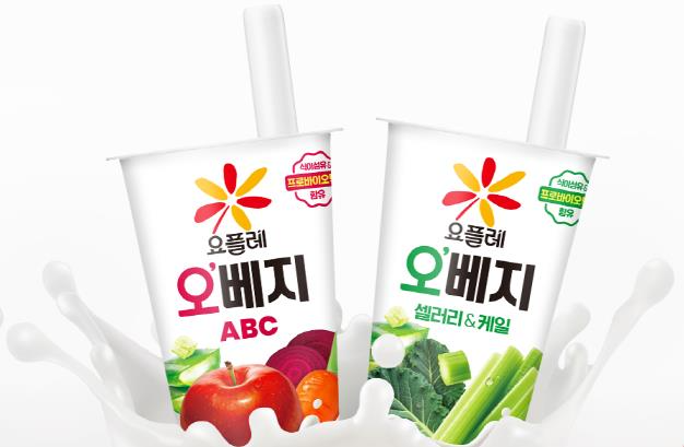 빙그레가 요거트와 채소·과일을 결합한 신개념 드링킹 요거트 '요플레 오베지' 2종을 출시했다. (빙그레 제공)