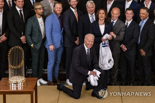 2021년 백악관을 방문한 다저스 선수단