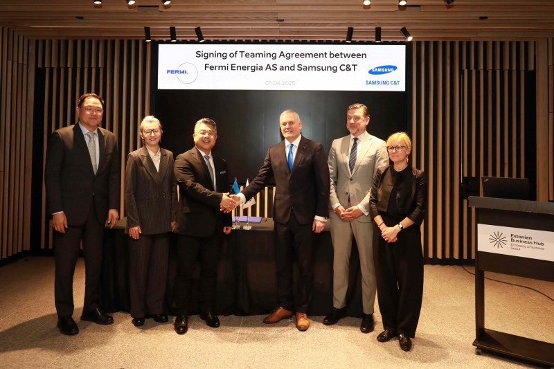 에스토니아 SMR 사업 업무협약 체결식왼쪽에서부터 1) 김정욱 삼성물산 건설부문 U&I사업부장(부사장)2) 요코 알렌더 에스토니아 前 기후부 장관3) 김정은 삼성물산 원전영업팀장(상무)4) 칼레브 칼레멧 페르미 에네르기아 CEO5) 스텐 슈웨드 주한 에스토니아 대사6) 에바 크리스티나 포노마르조프 에스토니아 무역청 대표