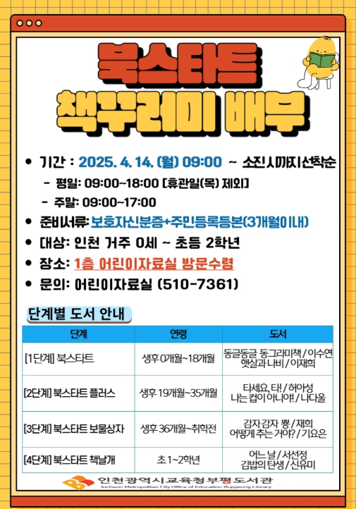 영유아 및 초등 1, 2학년 대상 '북스타트 책꾸러미' 배부