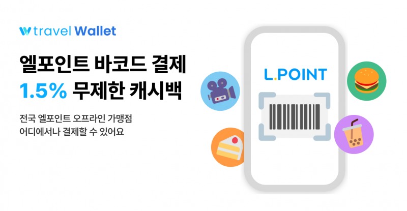 트래블월렛, 엘포인트 바코드 결제 시 1.5% 무제한 캐시백 지급