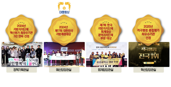 각종 부분에서 대한민국 대상 및 대통령상을 수상한 인천광역시