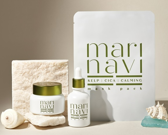 마리나비 ‘켈프시카카밍’ 라인 3종(사진 좌로부터 크림, 세럼, 마스크팩)