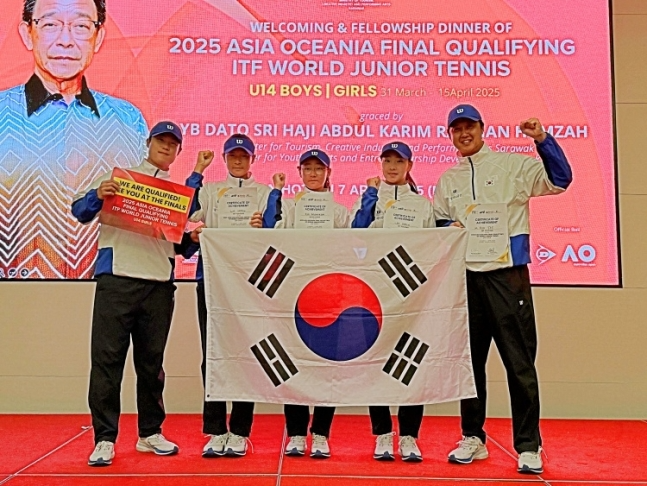 우승한 한국 선수단.