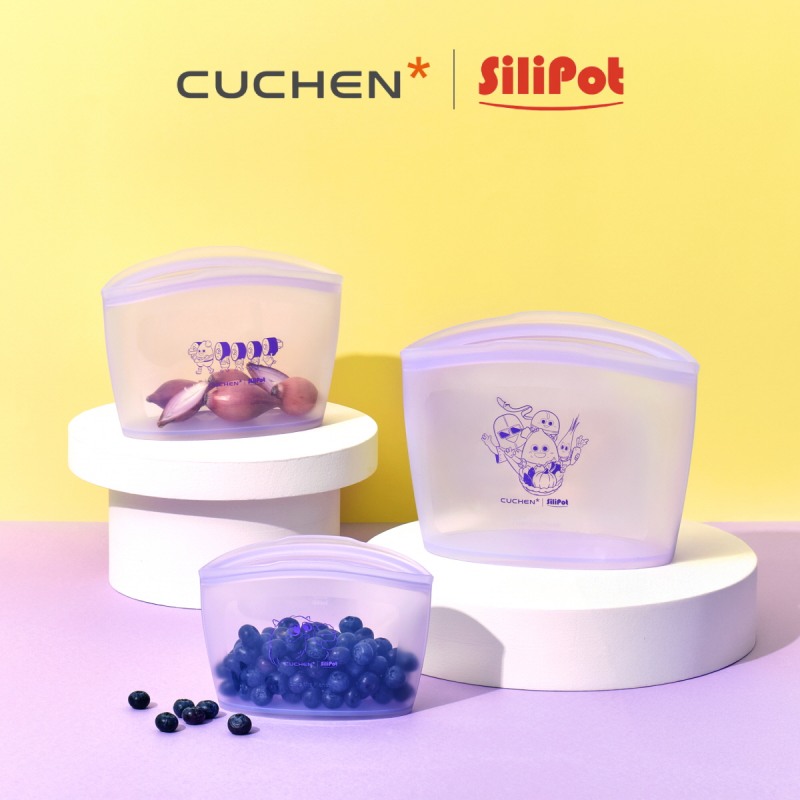 ㈜쿠첸이 국내 최대 실리콘 전문 제조사 신성실리콘의 브랜드 실리팟(Silipot)과 손잡고 ‘미(米)토피아 실리콘 지퍼백’ 세트를 새롭게 선보였다. (쿠첸 제공)