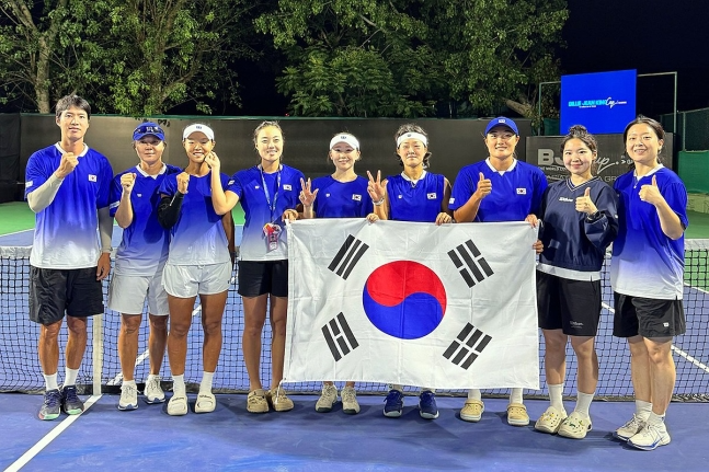 빌리진킹컵에 출전한 한국 여자 테니스 대표팀.
