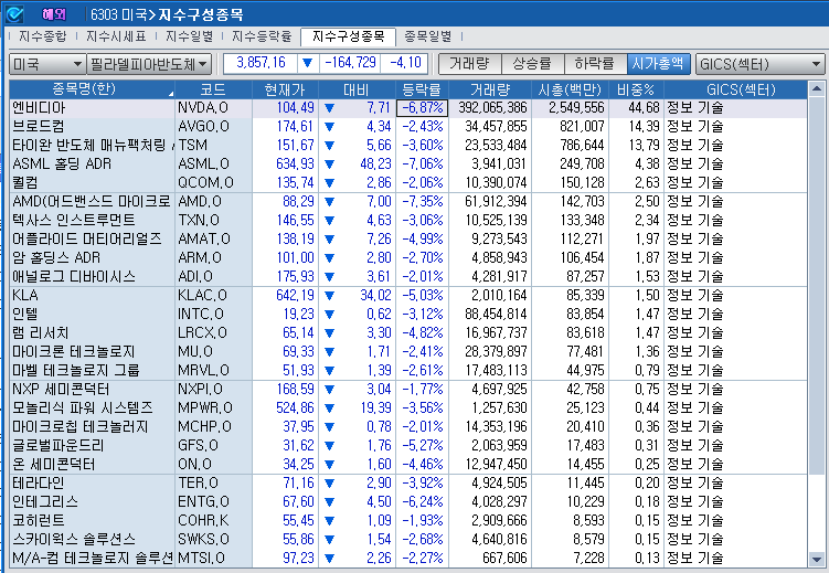 (상보) 엔비디아 6% 급락 속 반도체지수도 4% 하락