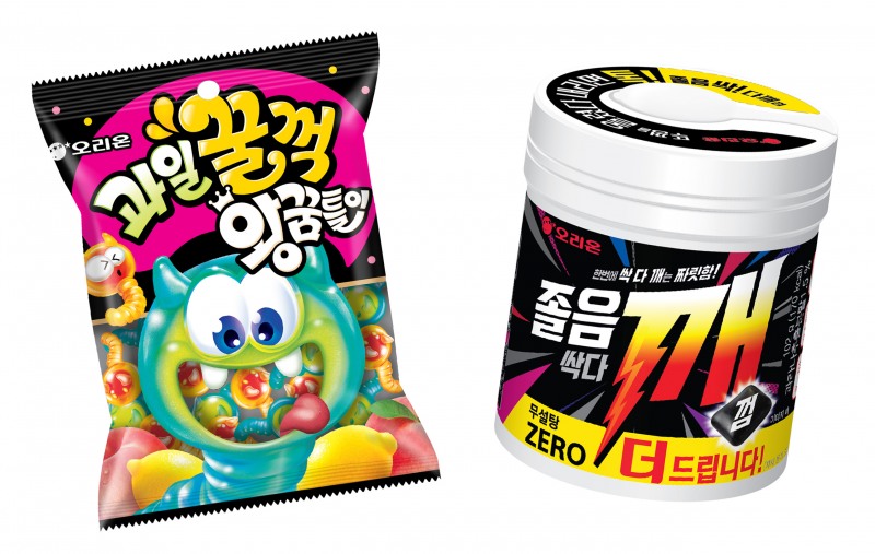 ‘오리온 과일꿀꺽 왕꿈틀이·졸음싹다깨껌’ 제품 이미지./오리온