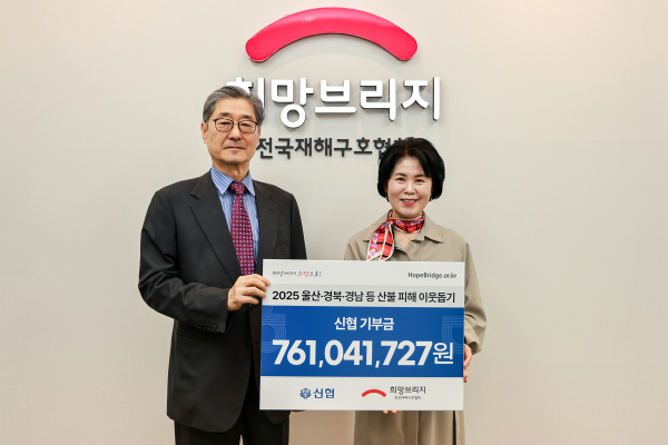 좌측부터 송필호 전국재해구호협회장과 박규희 신협사회공헌재단 부문장