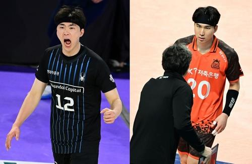 트레이드를 추진 중인 현대캐피탈의 전광인(왼쪽)과 OK저축은행의 신호진