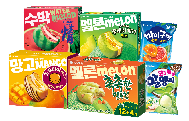 오리온이 수박, 멜론, 망고, 자몽 등 다양한 과일 맛을 담은 한정판 6종을 출시했다. (오리온 제공)