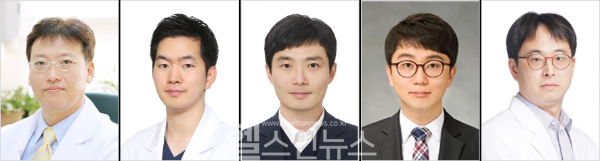 (좌측부터) 김진원·강동오 고려대 구로병원 심혈관센터 교수, 유홍기·남형수 카이스트 기계공학과 교수, 김선원 고려대 안산병원 교수 (고대구로병원 제공)