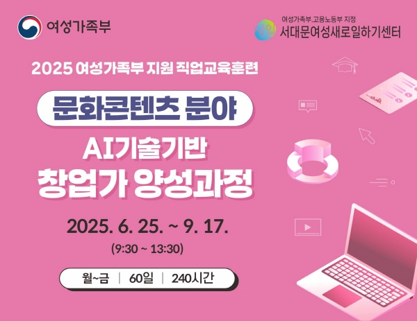 서대문여성새로일하기센터, 'AI 기술 기반 창업가 양성과정' 6월13일까지 모집