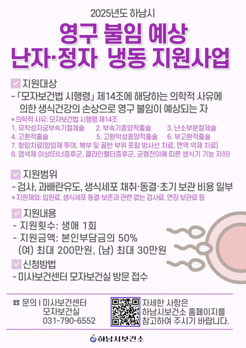 영구 불임 예상 난자·정자 냉동 지원사업 안내문