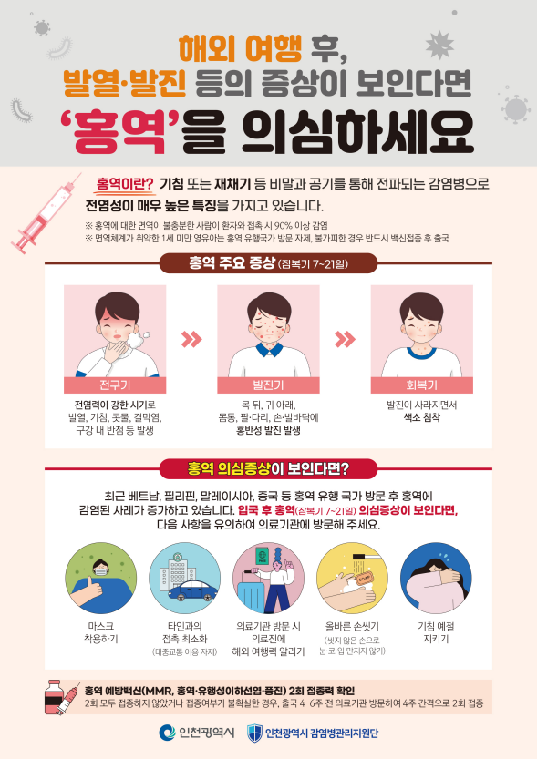 인천시 홍역 안내 포스터