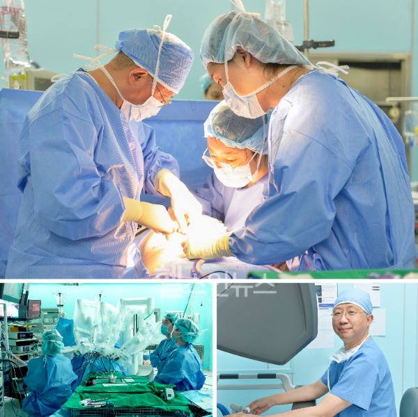 로봇비만대사수술을 시행중인 김용진 에이치플러스 양지병원 센터장과 로봇수술팀 (에이치플러스 양지병원 제공)
