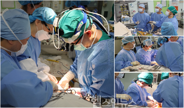 서울아산병원 간이식팀이 지난달 30일 네 개의 수술방에서 생체 간이식 두 건을 동시에 시행하고 있다. 간이식팀은 8999번째와 9000번째 간이식을 연달아 성공하면서 간이식 9천례를 달성했다. (서울아산병원 제공)