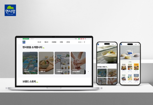 면사랑 홈페이지 리뉴얼 이미지(PC, 모바일 좌) 및 누들플래닛 사이트(모바일 우)