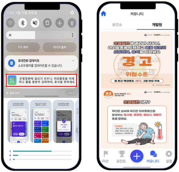 보건복지부와 한국건강증진개발원은 본격적인 폭염 시즌을 앞두고 어르신 맞춤형 폭염 대응 서비스를 ‘오늘건강’ 앱을 통해 제공한다고 밝혔다. (보건복지부 제공)