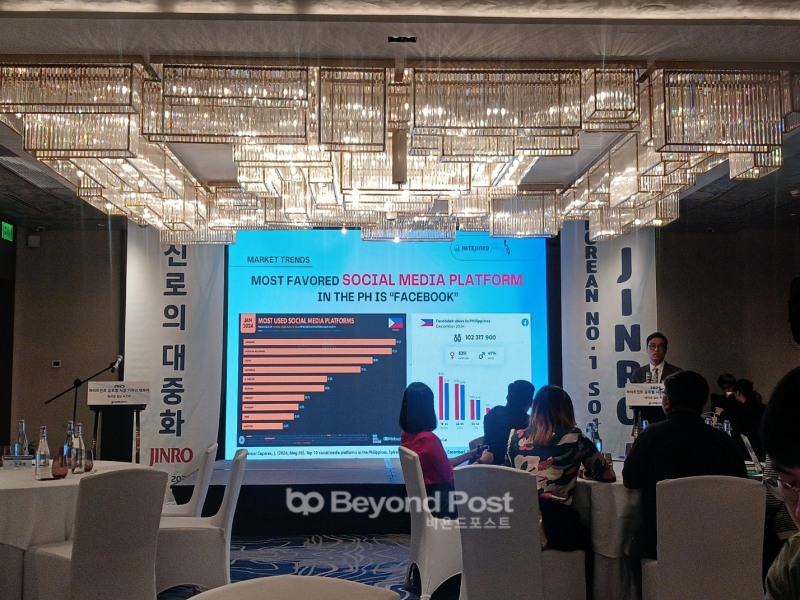 하이트진로 국동균 필리핀 법인장이 지난 18일(현지시간) 필리핀 마닐라에서 열린 ‘필리핀 일상 속으로’ 기자간담회에서 필리핀 시장의 현지화 성공 사례를 설명하고 있다./신용승 기자=마닐라(필리핀)