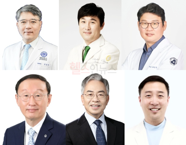 (윗줄 왼쪽부터 시계방향) 구성욱 연세의대 신경외과 교수, 안건영 청담고운세상피부과의원 원장, 유인상 인봉의료재단 영등포병원‧뉴고려병원 의료원장, 최주현 눈에 미소안과의원 원장, 이상국 서울대학교 약학대학 교수, 한균희 연세대학교 생명공학과 교수 (JW중외제약 제공)