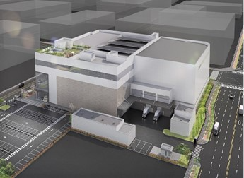 제3공장 조감도: 대지면적 4,824평(15,922㎡) / 연면적 7,081평(23,369.48㎡) / 총 5개층 / 26년 6월 준공 예정