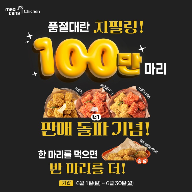 멕시카나치킨, ‘치필링’ 100만마리 판매 돌파 기념 프로모션 진행