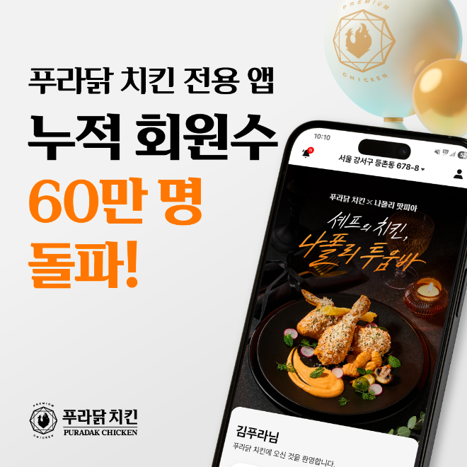 푸라닭 치킨, 전용 애플리케이션 누적 회원 60만 명 돌파