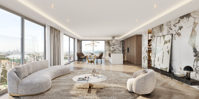 2.65m 그랜드 창호, 파노라마 아트월, 호텔식 침실 사진 ⓒHDC현대산업개발