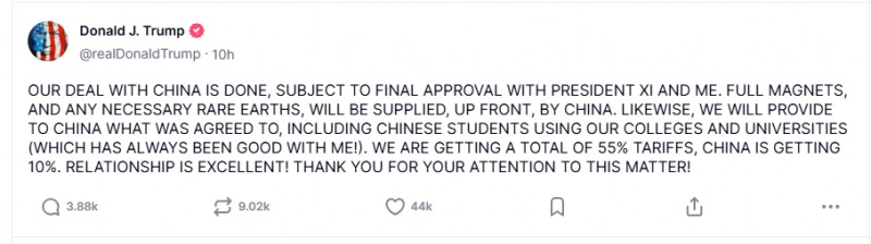 (상보) 트럼프 "미중 무역합의 완료…중국 희토류 선공급"