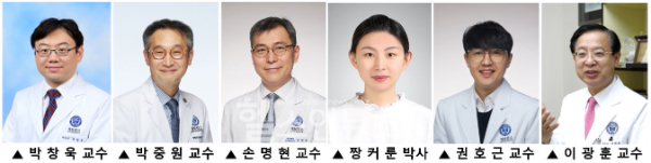 (왼쪽부터) 박창욱 세브란스병원 피부과 교수, 박중원 세브란스병원 알레르기내과 교수, 손명현 세브란스병원 소아호흡기알레르기과 교수, 짱커룬 연세대학교 의과대학 박사, 권호근 미생학교실 교수, 이광훈 연세대 명예교수 (세브란스병원 제공)