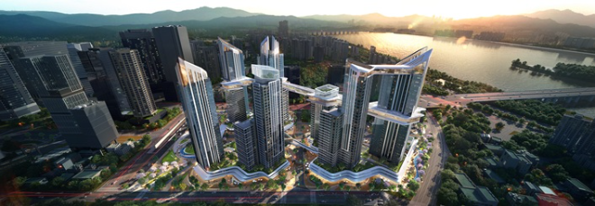 HDC현대산업개발이 서울 용산구 한강로3가 40-641일대 7만1,901㎡ 부지에서 진행되는 도시정비사업인 용산 정비창 전면 1구역 재개발 구역에 제시한 조감도 ⓒHDC현대산업개발