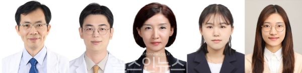 (좌측부터)원장원 경희대병원 가정의학과 교수·김기영 경희대병원 안과 교수, 김미지 경희대 의과대학 교수, 조현진 연구원, 박연정 학부생 (경희대병원 제공)