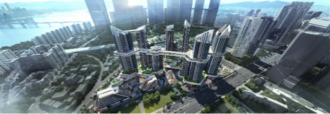 HDC현대산업개발이 서울 용산구 한강로3가 40-641일대 7만1,901㎡ 부지에서 진행되는 도시정비사업인 용산 정비창 전면 1구역 재개발 구역에 제시한 조감도 ⓒHDC현대산업개발