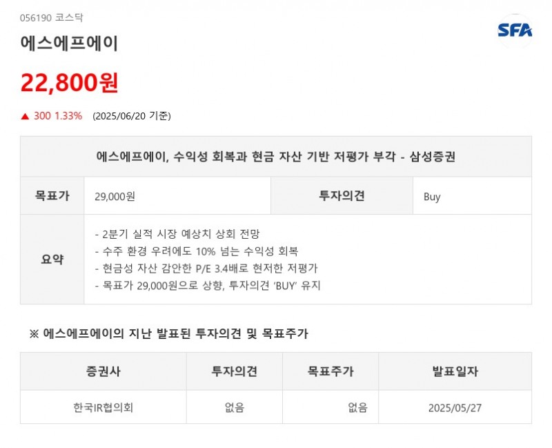 에스에프에이, 수익성 회복과 현금 자산 기반 저평가 부각 - 삼성증권