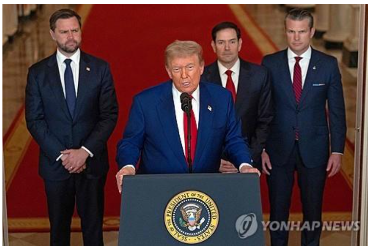 트럼프 대통령은 23일(현지시간) 이란-이스라엘이 전면적인 휴전에 합의했다고 밝혔다. 사진=AFP, 연합뉴스