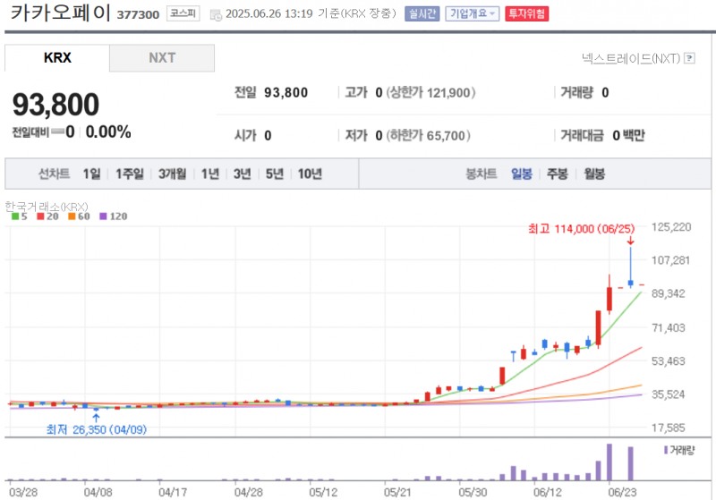 카카오페이가 26일 투자 위험종목으로 지정돼 거래가 정지됐다. 자료=한국거래소 공시