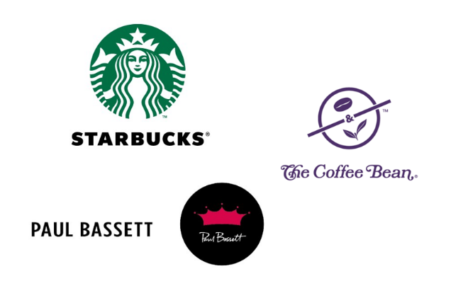 스타벅스, 폴바셋, 커피빈 각 사 CI. 이미지=최효경 기자